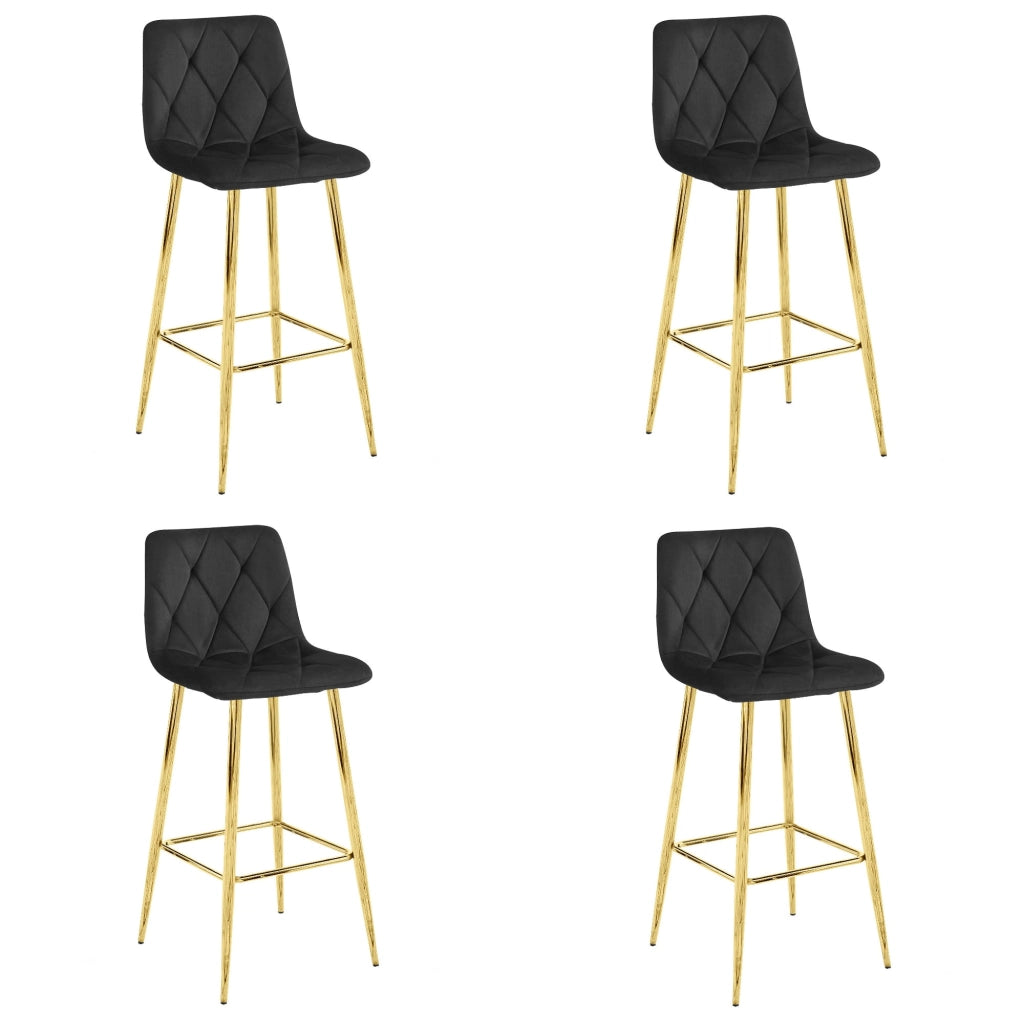 Valora KODA Sgabello Velluto Nero Gambe Dorate Design Moderno x4