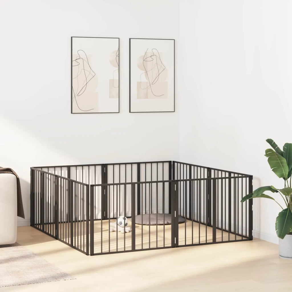 Cancello per cani 8 pcs Nero 80 x 60 cm Acciaio zincato