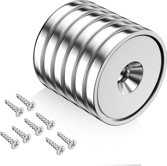 6 pezzi di magneti neodym con forza di attrazione extra elevata 25 kg, 32 x 5 mm, magneti a testa rotonda multifunzionali con viti per uso in cucine, bagni, frigoriferi, uffici, magazzini, garage