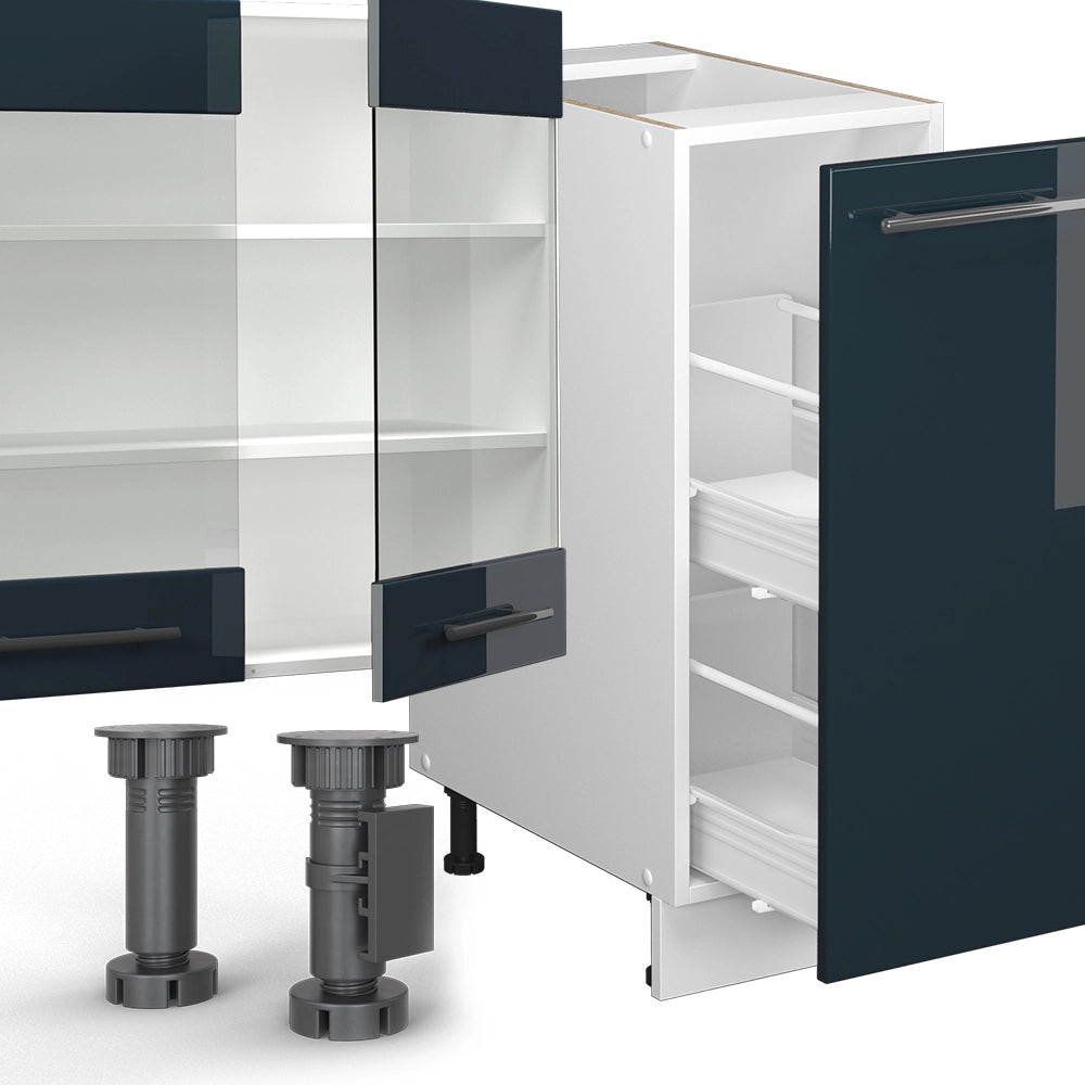 Cucina componibile Fame-Line Blu scuro lucido/Bianco 280 cm, PL Rovere Vicco