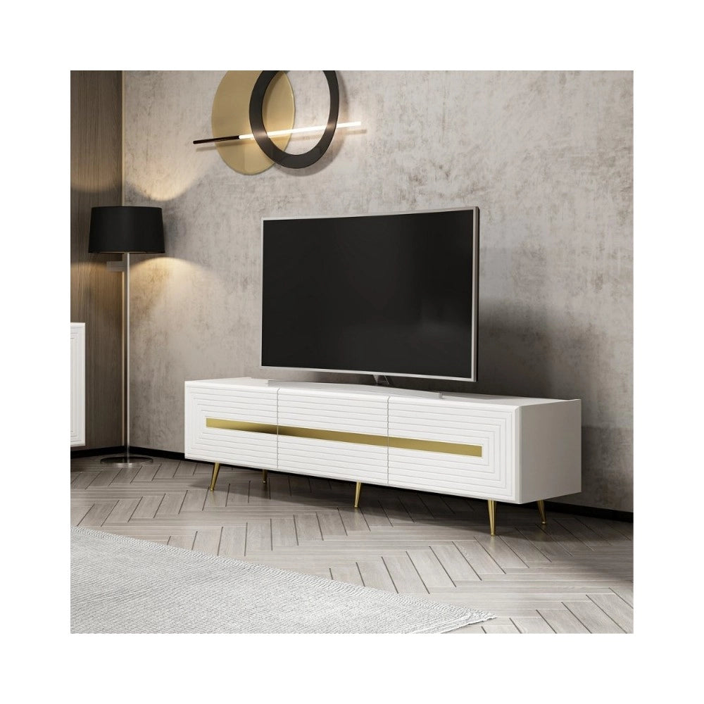 Mobile porta Tv 3 ante Jose 180x42x50h bianco particolari oro