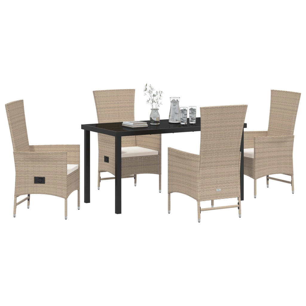Set da Pranzo da Giardino 5 Pezzi con Cuscini Beige in Polyrattan