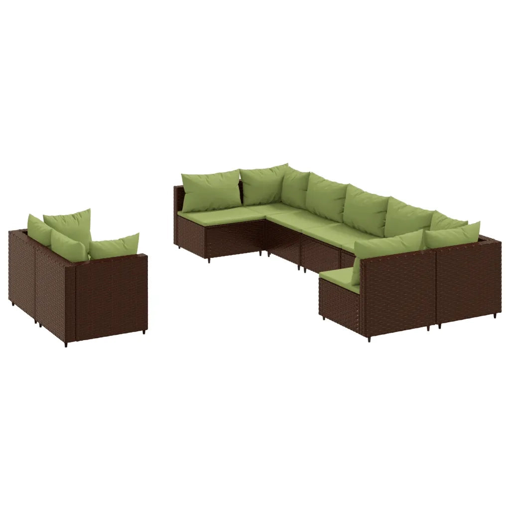 Set Divani da Giardino 9pz con Cuscini Marrone in Polyrattan 3308302