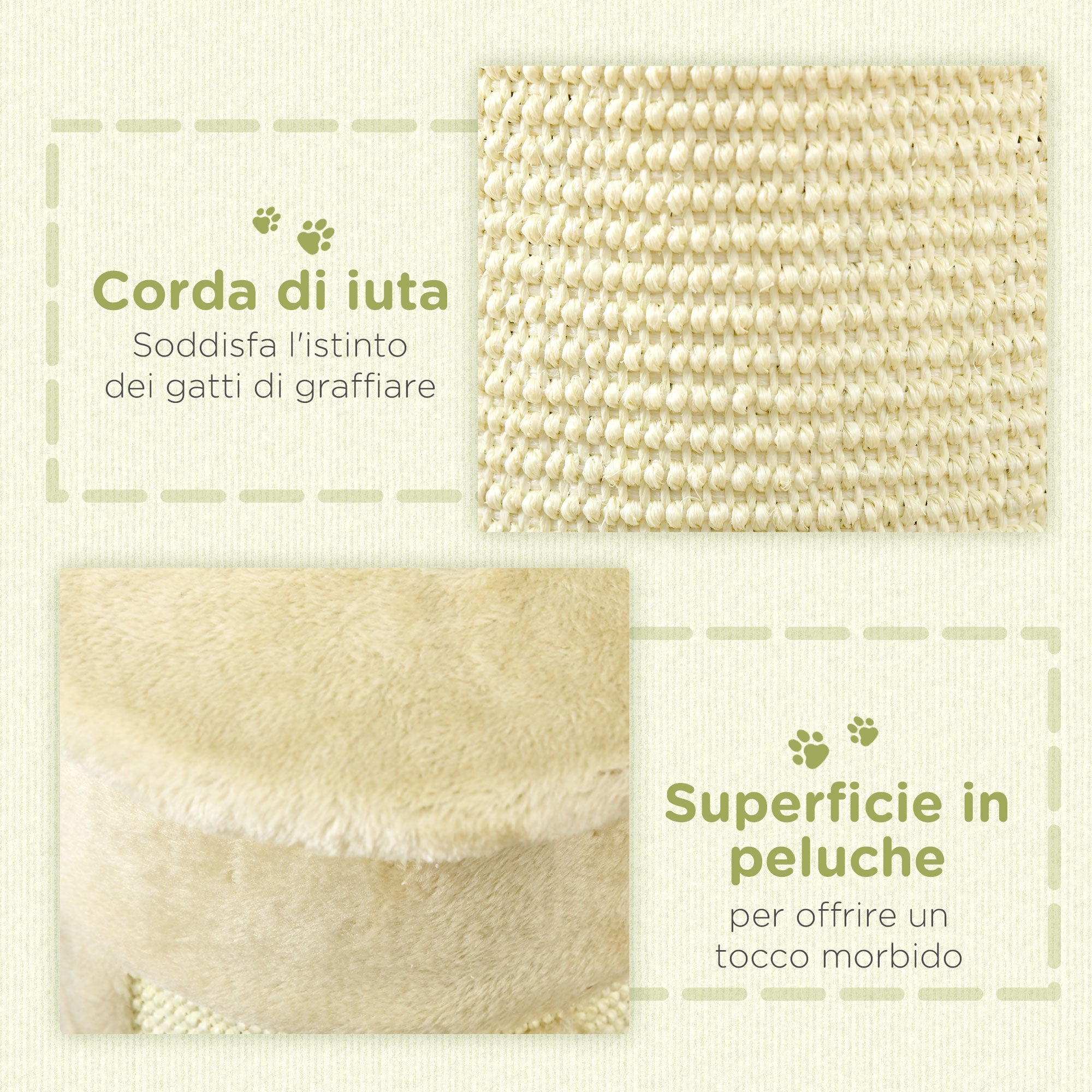 Albero Tiragraffi per Gatti max 5 Kg 34x25,5x58 cm con 2 Palline in Peluche e Sisal Beige