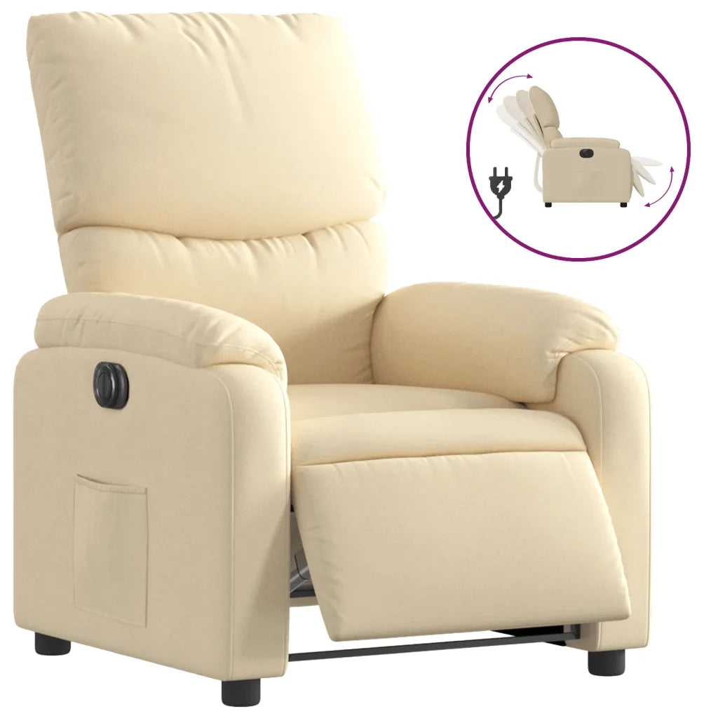 Poltrona | Sedia Relax Elettrica Reclinabile Crema in Tessuto
