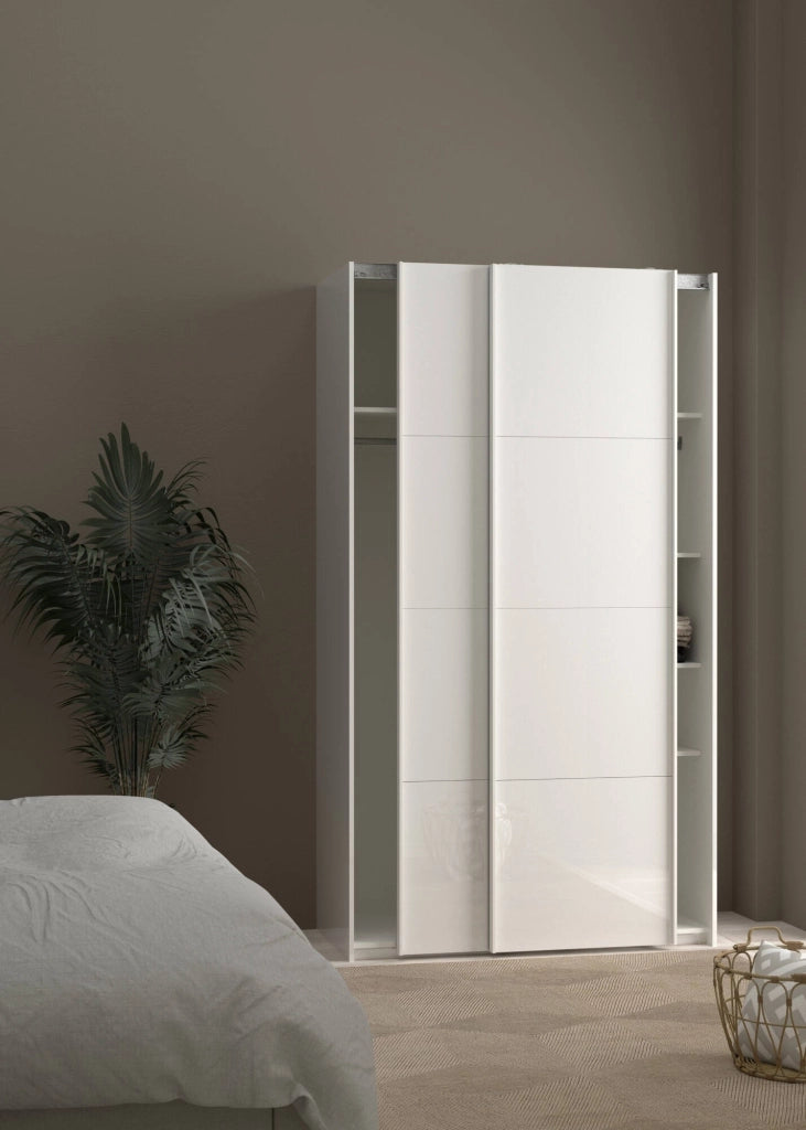Guardaroba 2 ante Severin, Mobile camera da letto, Cabina armadio portabiti, Armadio appendiabiti, 122x62 h220 cm, Bianco lucido