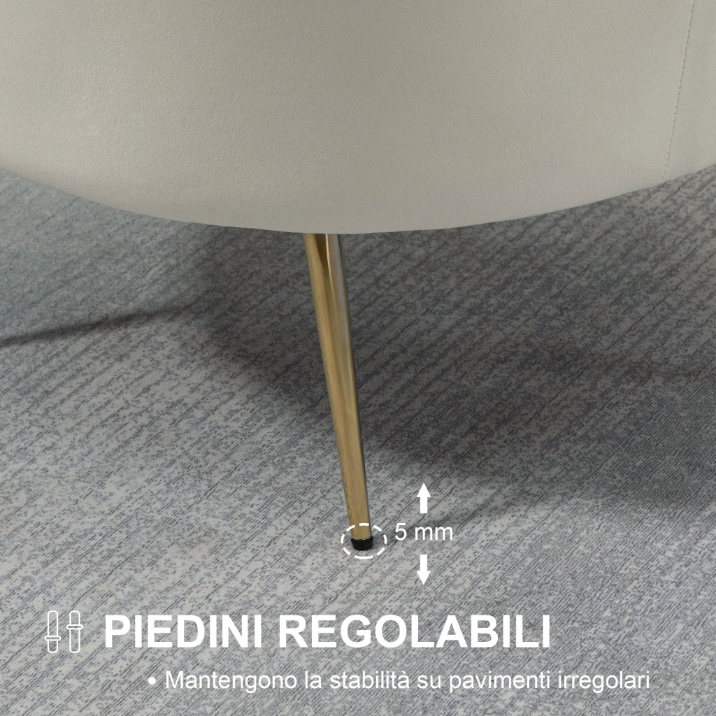 Poltrona Imbottita 179x77x77 cm in Velluto Crema