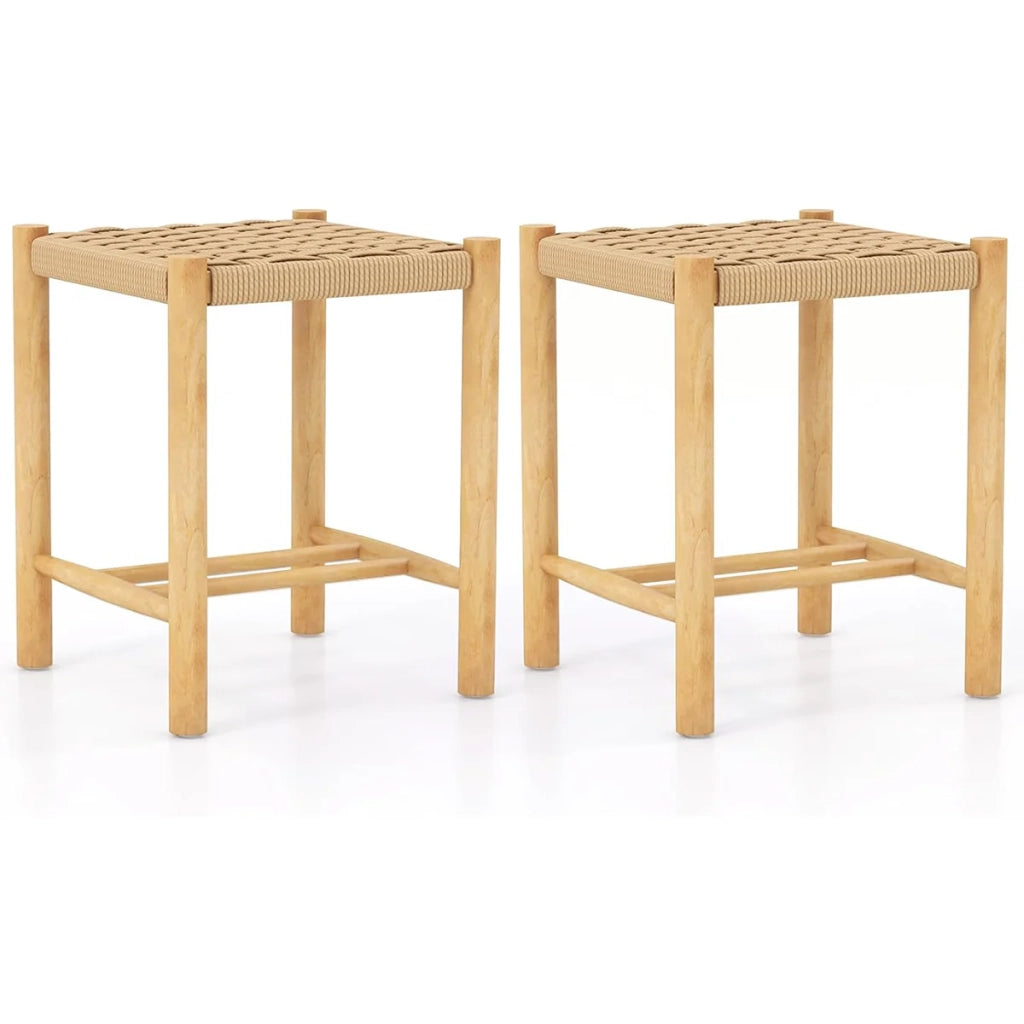Set di 2 sgabelli da bar 36 x 36 x 45 cm elegante seduta intrecciata stile rustico ideale per la sala da pranzo in legno di caucciù naturale 20_0019435