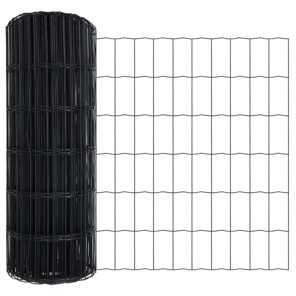 Euro Fence con 7 Poste 0.8x10 m Acciaio Galvanizzato Grigio