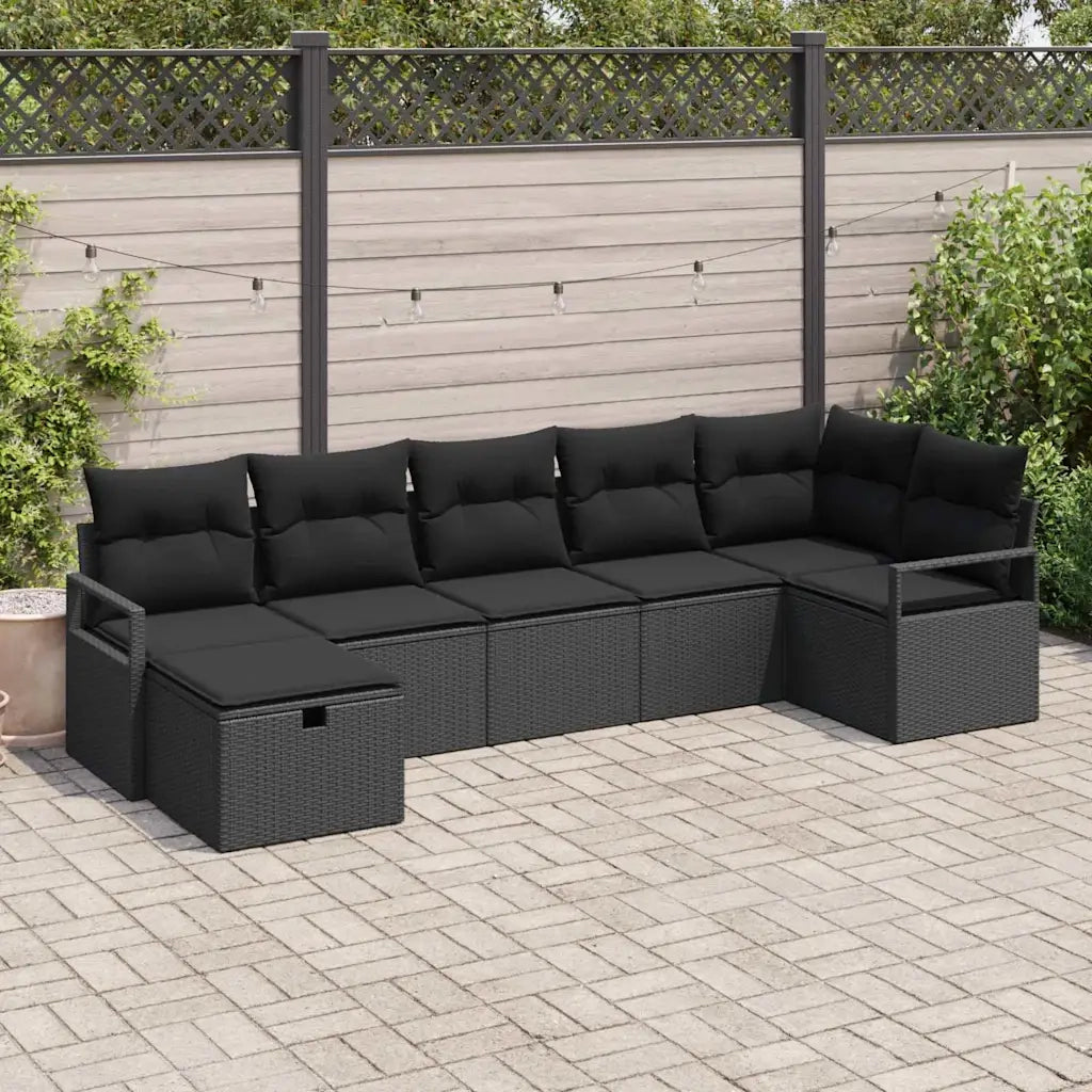 Set di divani con cuscino 7 pcs Nero polyrattan 3359202
