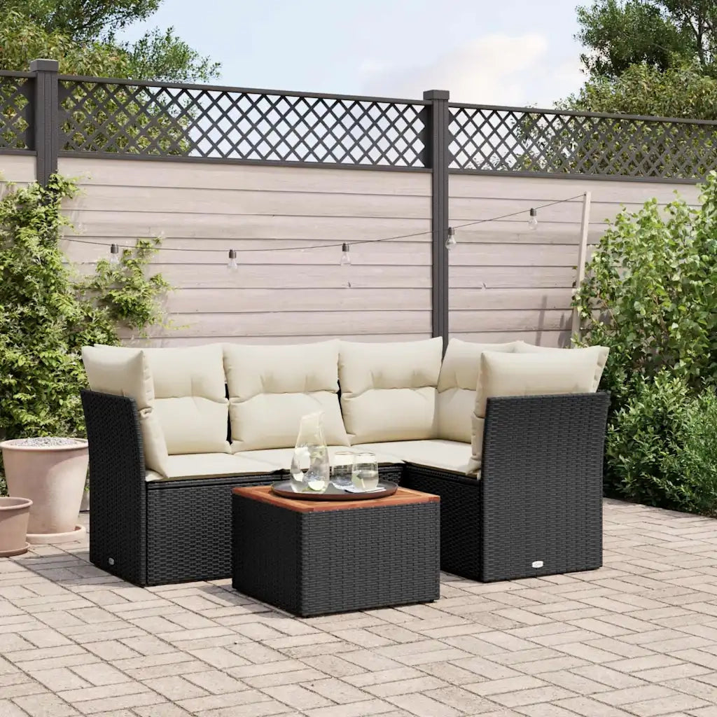 Set Divani da Giardino 5 pz | Set Salotto da Giardino con Cuscini in Polyrattan Nero