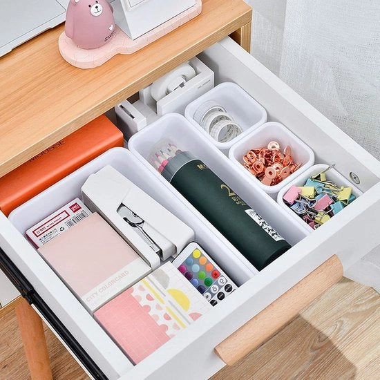 Organizzatore per contenitori, contenitore di plastica, organizzatore per trucchi da bagno, sistema di archiviazione per ufficio e casa, scatola di archiviazione
