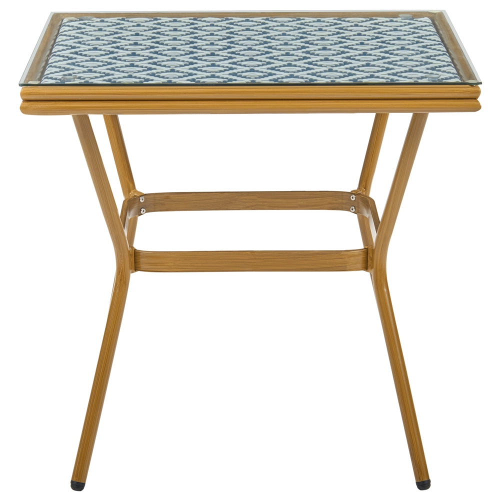 Set da pranzo da giardino a 4 posti in rattan marrone scuro e alluminio Bianco e blu struttura in alluminio