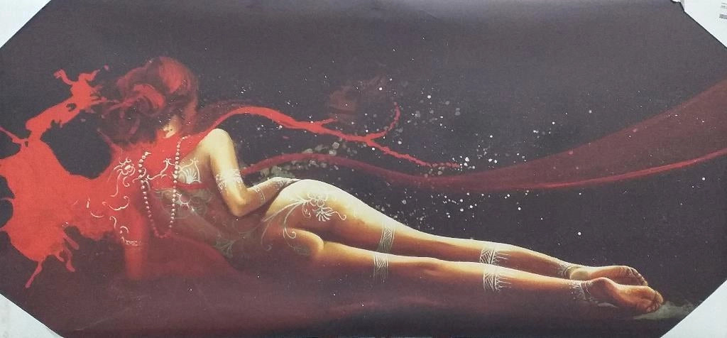 Quadro da Parete Dipinto Medio Donna Sdraiata Tatuata 50 x 100 cm