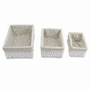 Trade Shop - Set 3 Pz Porta Oggetti Organizer Cestino Bianco Intrecciato Fodera Tessuto 79156 -