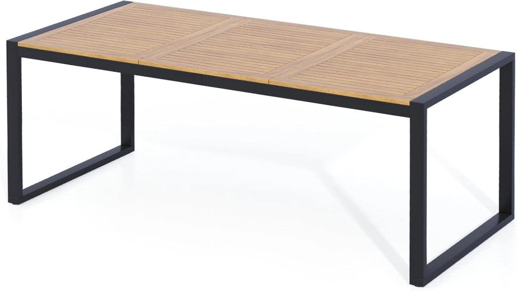 Tavolo da Giardino in Legno di Acacia, Tavolo da Esterno per 8 Persone, Tavolo Rettangolare da Birra con Foro per Ombrellone, 200x90x75 cm