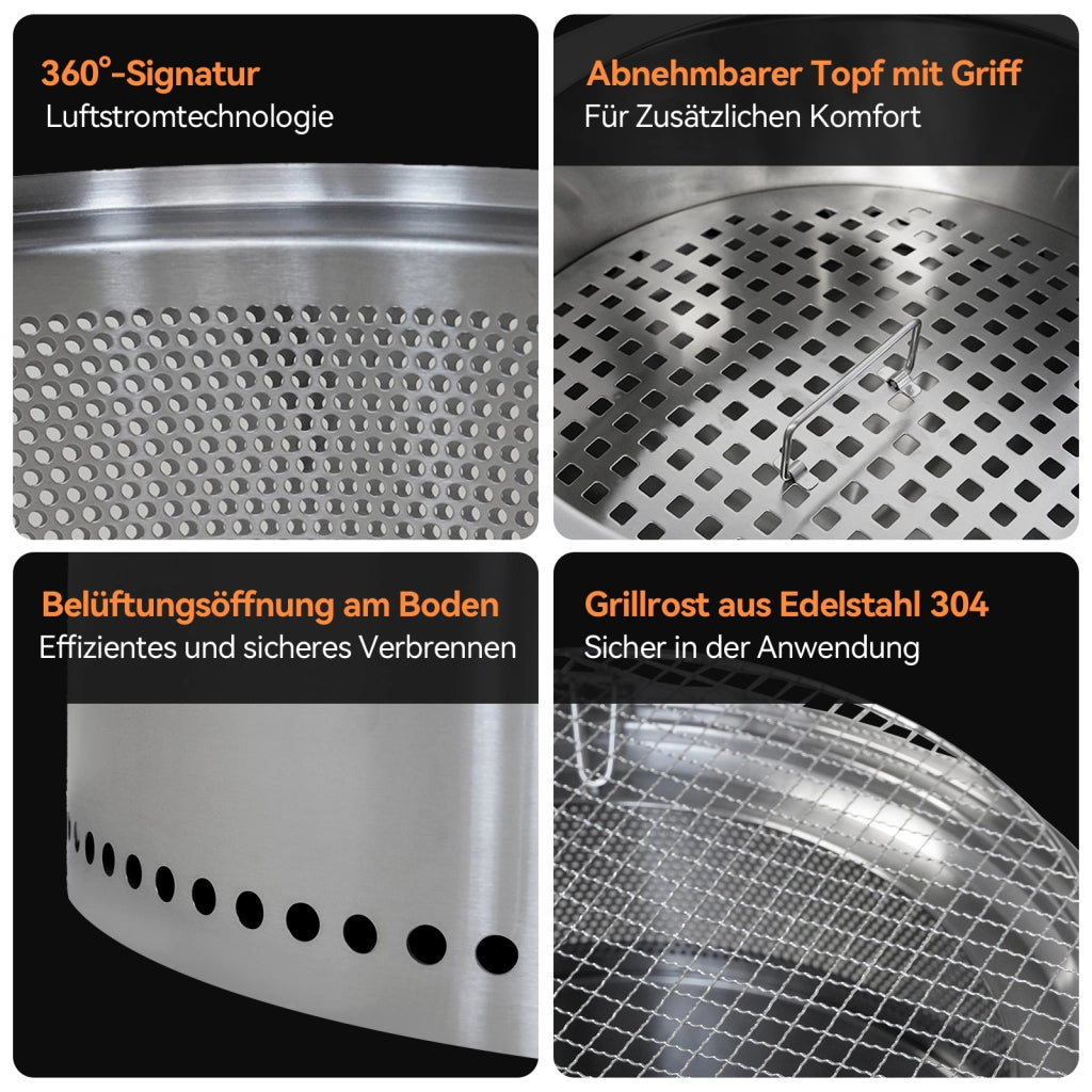 BRACIERE SENZA FUMO 54x54x28 cm Acciaio inox Silver