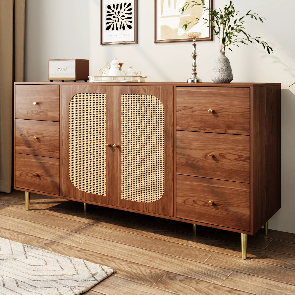Sideboard in MDF con ante in rattan, 160x40x90 cm