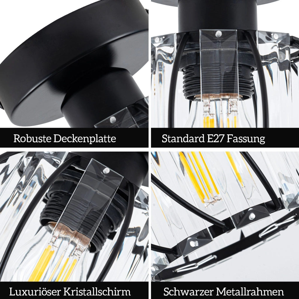 ZMH Lampada da soffitto plafoniera moderna cristallo nero E27 per uso interno