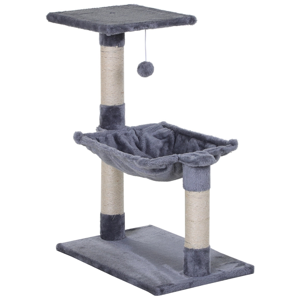 Arbre ¨¤ chat con 3 griffoirs, piattaforma, amaca e palla sospesa ¨C zephmum ¨C grigio 50x36x70 cm
