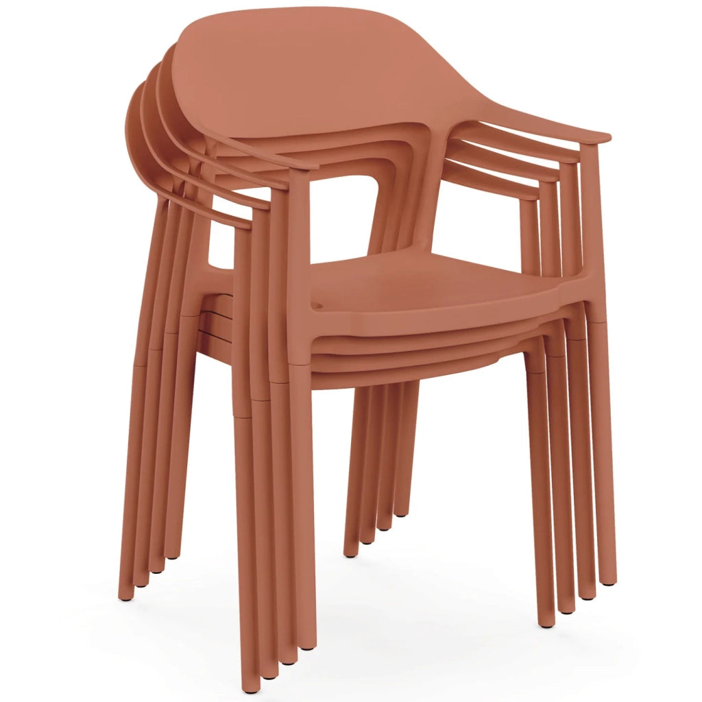 IDMarket - Set di 4 sedie da giardino impilabili in polipropilene color terracotta SUZON