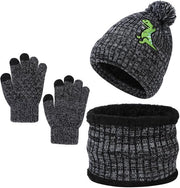 Set di calzamaglie, cappello e guanti 3 in 1 - cappello caldo e soffice - set di calzamaglie per bambini - disegno dinosauro - guanti spessi e stesi - sciarpa imbottita in fleece - adatto a bambini di 5 a 10 anni