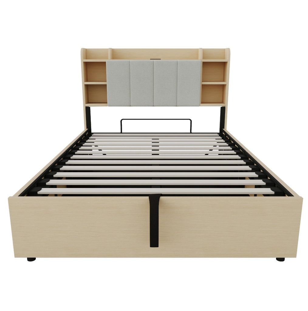 Letto 140x200 cm con contenitore idraulico e testiera con vani in MDF