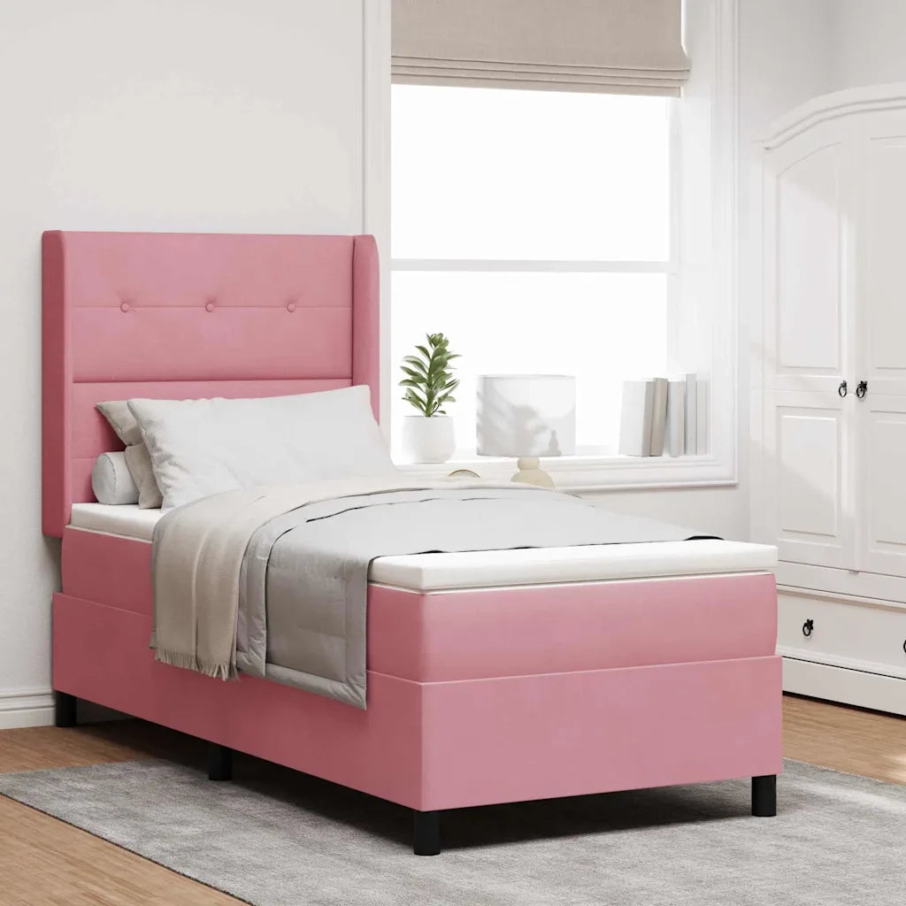 Letto a molle con strisce LED Rosa 90 x 190 cm Velluto 3343849