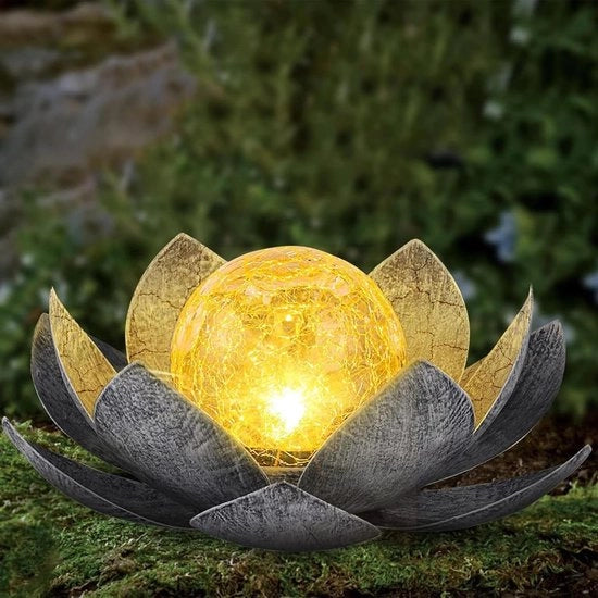 Illuminazione Esterna per Giardino Lampada Solare con Fiori di Loto - Decorazione di Vetro Rotto per Giardino Illuminazione Esterna - Classe di Energia A+ Lampada Solare per Giardini con Classificazione di Energia A+