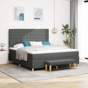 Letto a Molle con Materasso & Panchina Grigio Scuro 180x200 cm Tessuto
