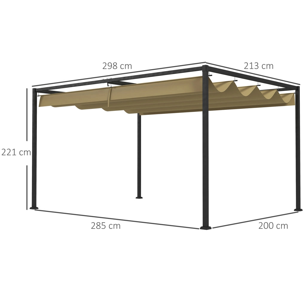 Pergola retrattile scorrevole 3x2 m ¨C zephmum ¨C struttura in metallo antiruggine, tessuto in poliestere kaki