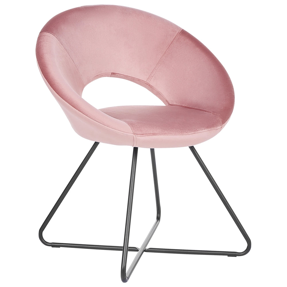 Poltrona Tappezzata in velluto rosa Senza braccioli Base a croce nera Struttura in acciaio Design retrò