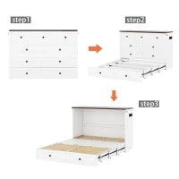 Letto a scomparsa 140x200 cm, letto a piattaforma mobile con cassetti e ripiani, trasformabile e salvaspazio, senza materasso, Bianco