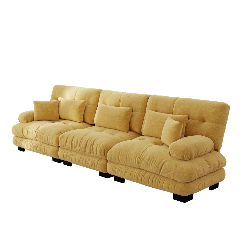 Divano angolare modulare 3 posti in ciniglia giallo 313 x 77 x 81 cm