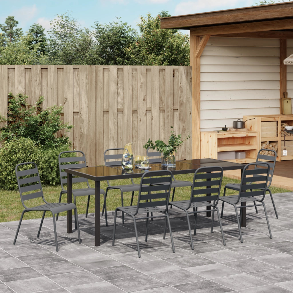 Set da Pranzo da Giardino da 9 Pezzi Grigio Scuro Acciaio