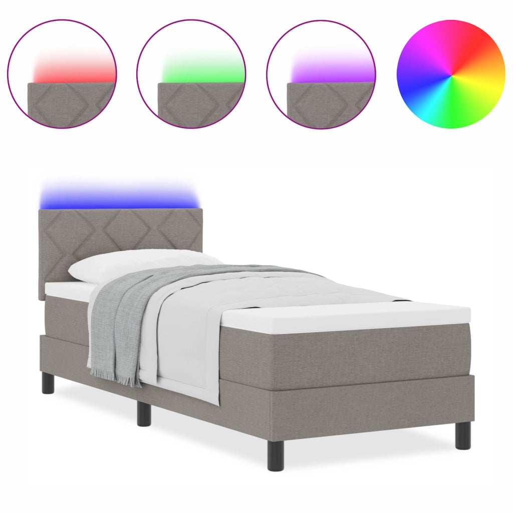 Letto a Molle con Materasso & LED Tortora 80x200 cm Tessuto