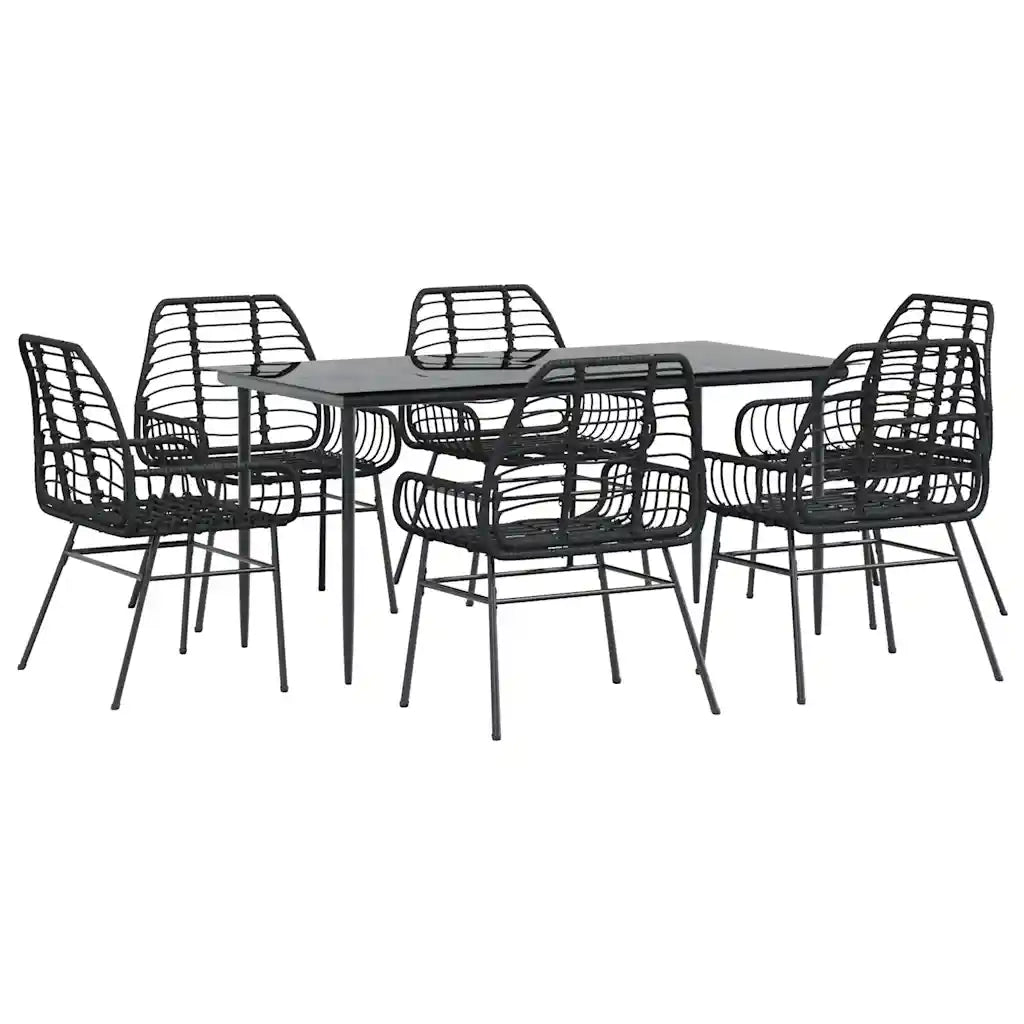 Set Pranzo da Giardino 7 pz Nero Polyrattan Vetro 3334440