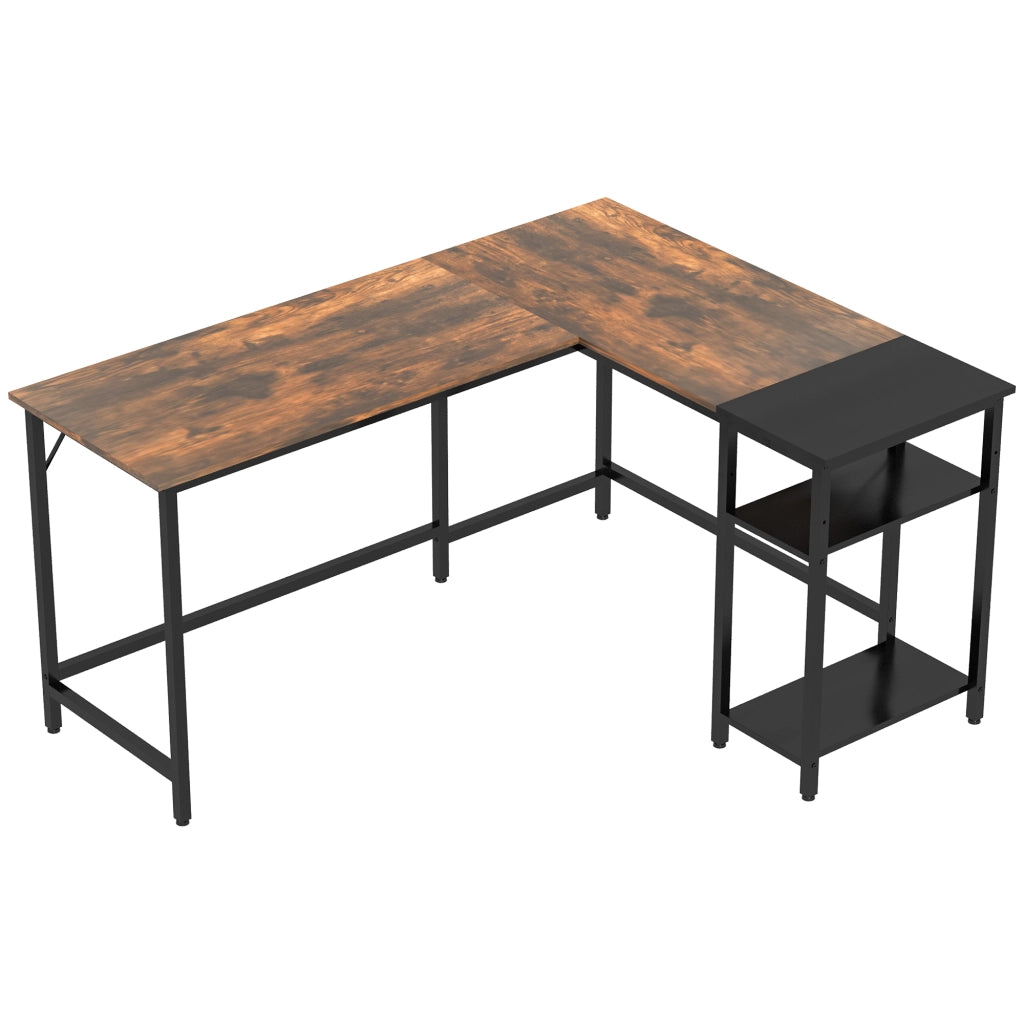 EasyComfort Scrivania Angolare in Stile Industriale con Ripiano Laterale, in Legno e Metallo Nero, 150x120x75cm