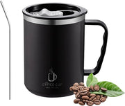 Moka a Caffè da Viaggio 500 ml, tazza a doppia parete isolata in acciaio inossidabile con maniglia e coperchio scorrevole, tazza per caffè caldo e freddo, acqua e tè, BPA libero - nero