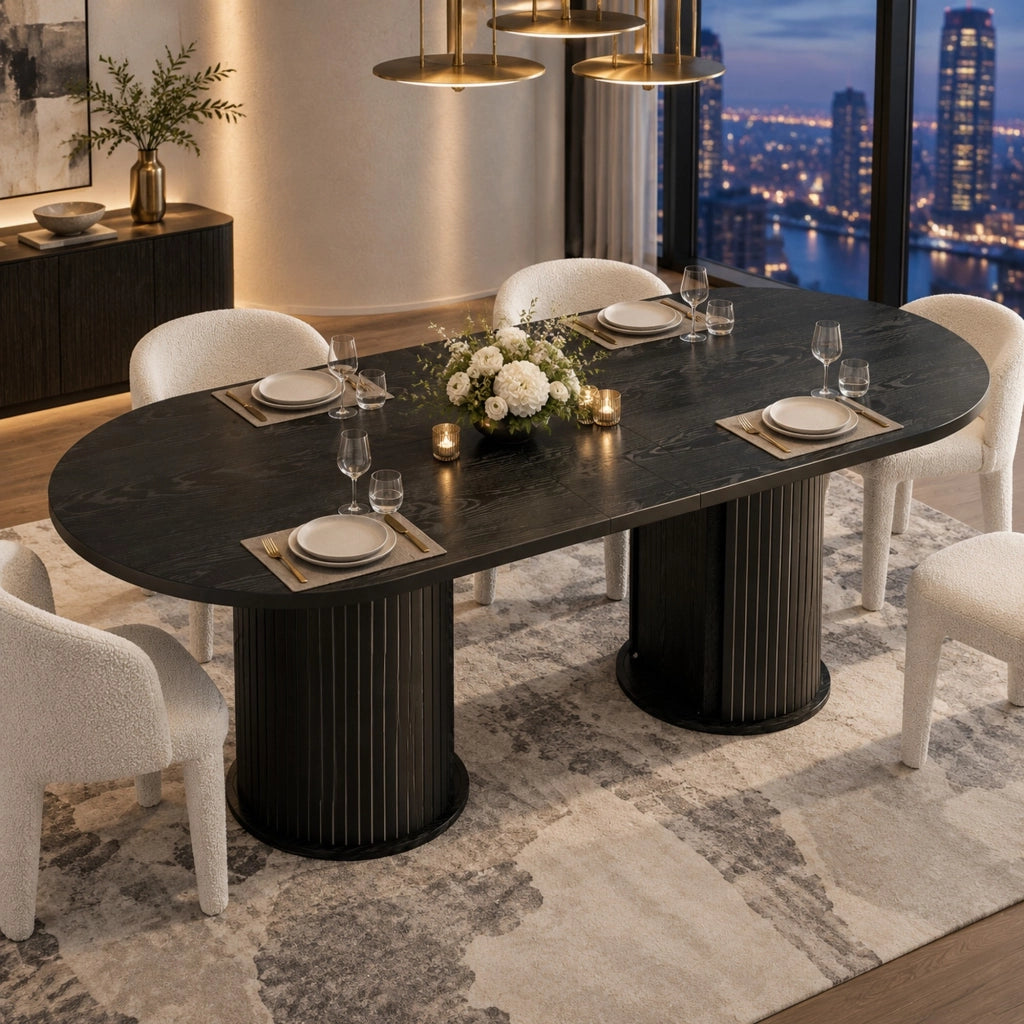 Tavolo da pranzo allungabile 150-190 cm in MDF nero con vano contenitore
