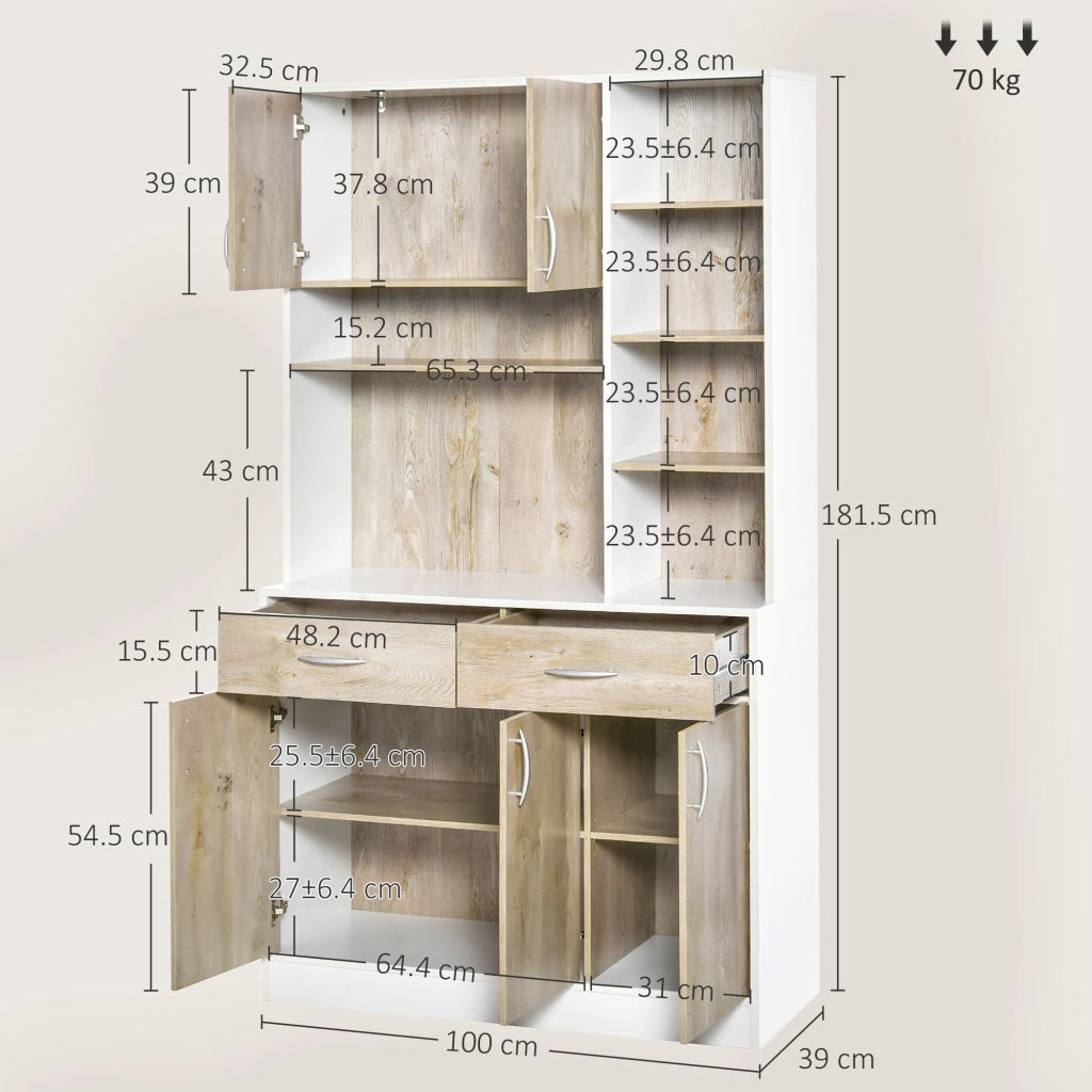 Mobile Buffet Dispensa con Ante e Cassetti ¨C zephmum ¨C Bianco e Legno 100x39x181.5 cm