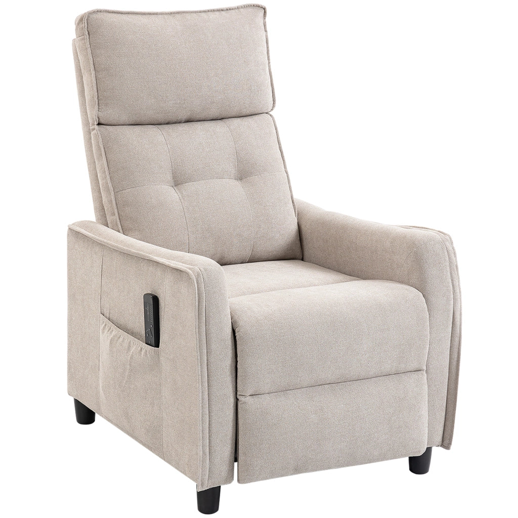 Poltrona Massaggiante 69x93x104 cm Reclinabile a 160° con Poggiapiedi e Telecomando Effetto Lino Bianco Crema