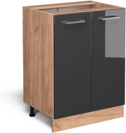 Mobiletto base cucina R-Line, Antracite lucido, 60 cm senza piano di lavoro, per la libera combinazione all'interno di sistemi cucina modulari