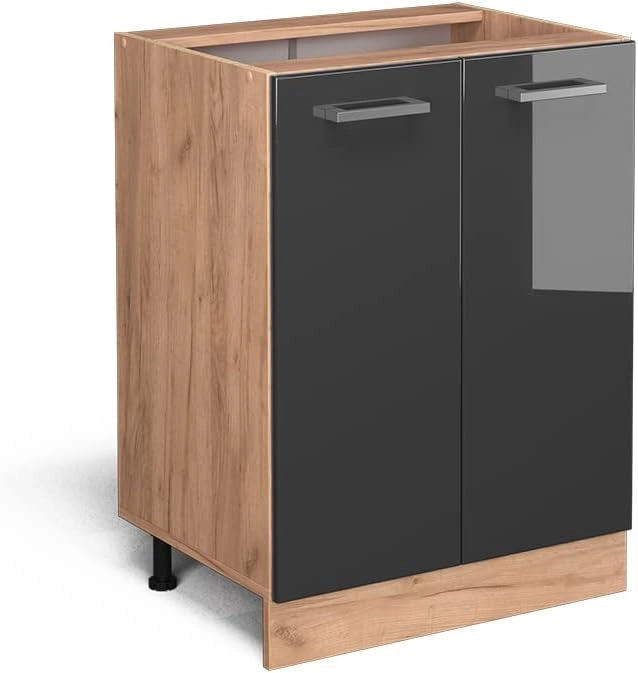 Mobiletto base cucina R-Line, Antracite lucido, 60 cm senza piano di lavoro, per la libera combinazione all'interno di sistemi cucina modulari