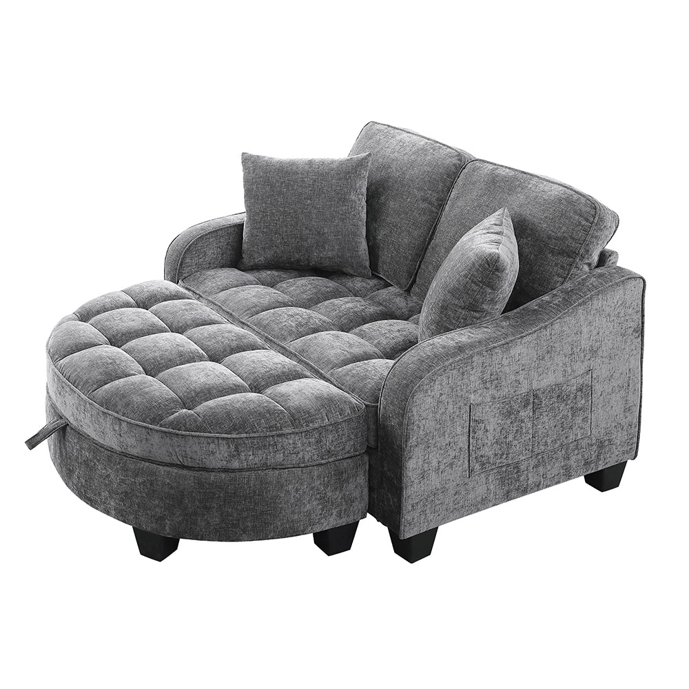 Divano multifunzione 2 in 1 - Xylo - Con pouf, legno eucalipto, grigio scuro