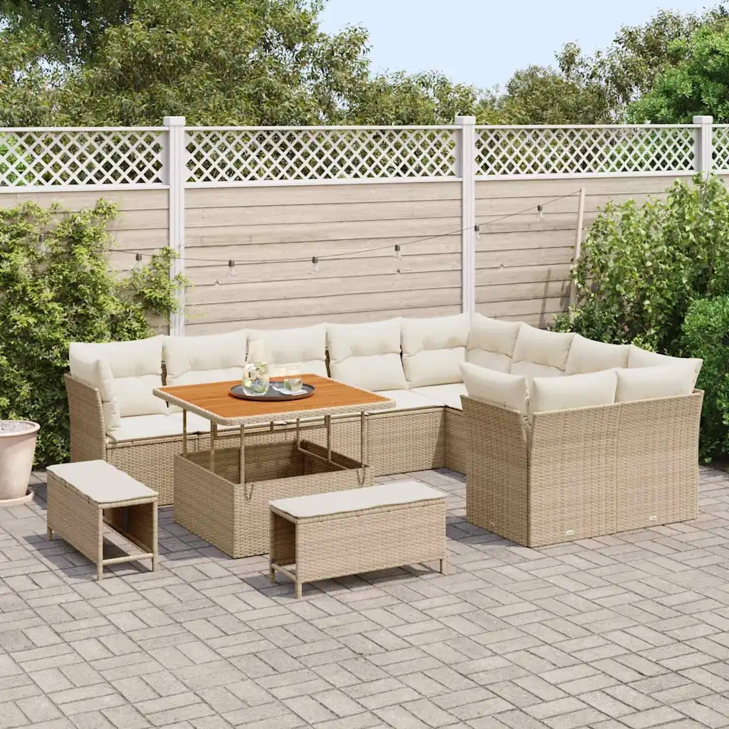 Set Divano da Giardino 12 pcs Beige polyrattan