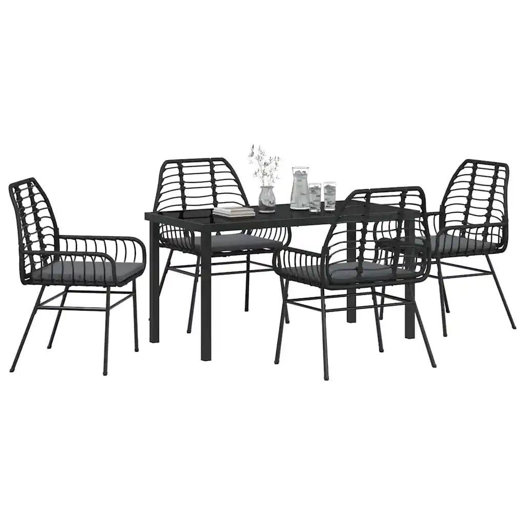 Set da Pranzo per Giardino 5 pcs Nero polyrattan 3380857
