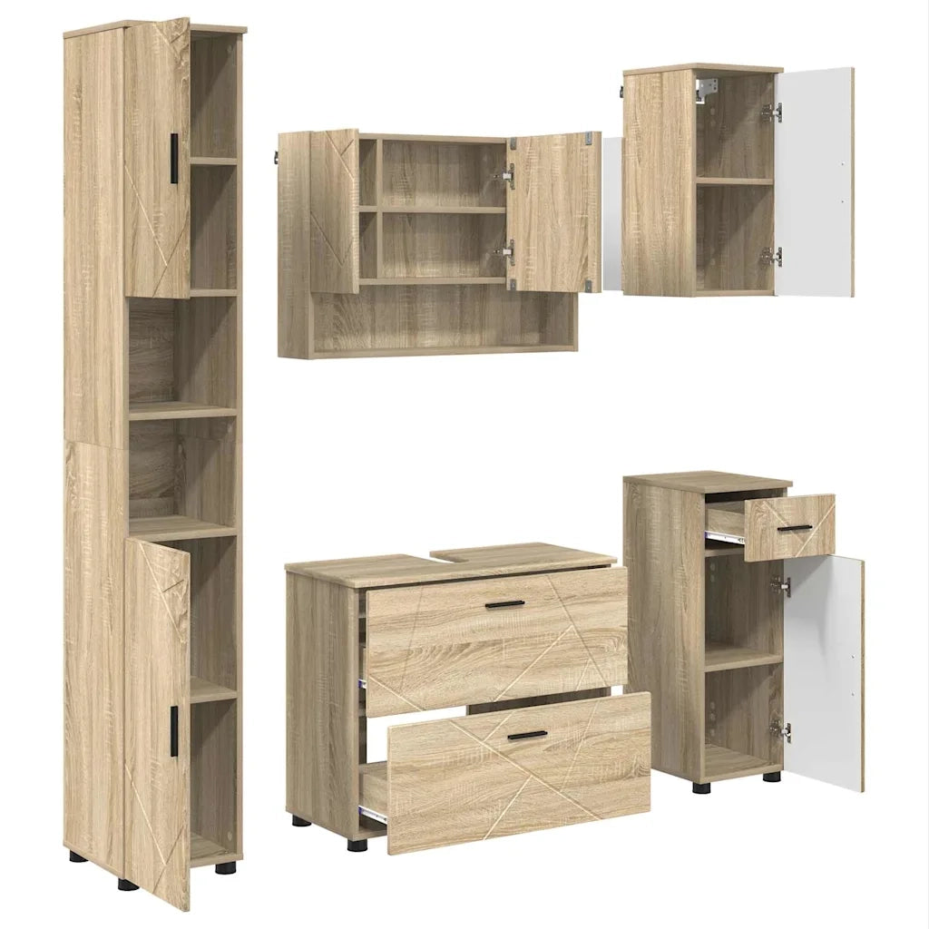 Set di mobili per il bagno con cassetto 5 pcs Rovere Sonoma 3393075