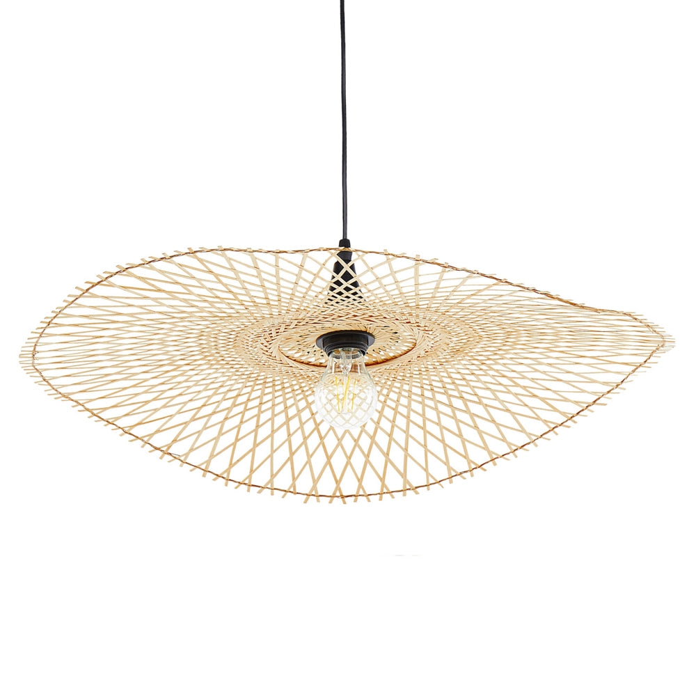 Lampada a Sospensione Luce Legno Bambù Ovale Paralume 60 cm Lampada a Sospensione a Soffitto