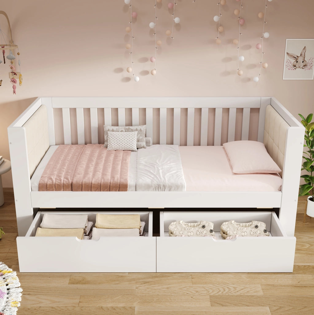 Lettino in legno con cassetti 90x190 cm bianco